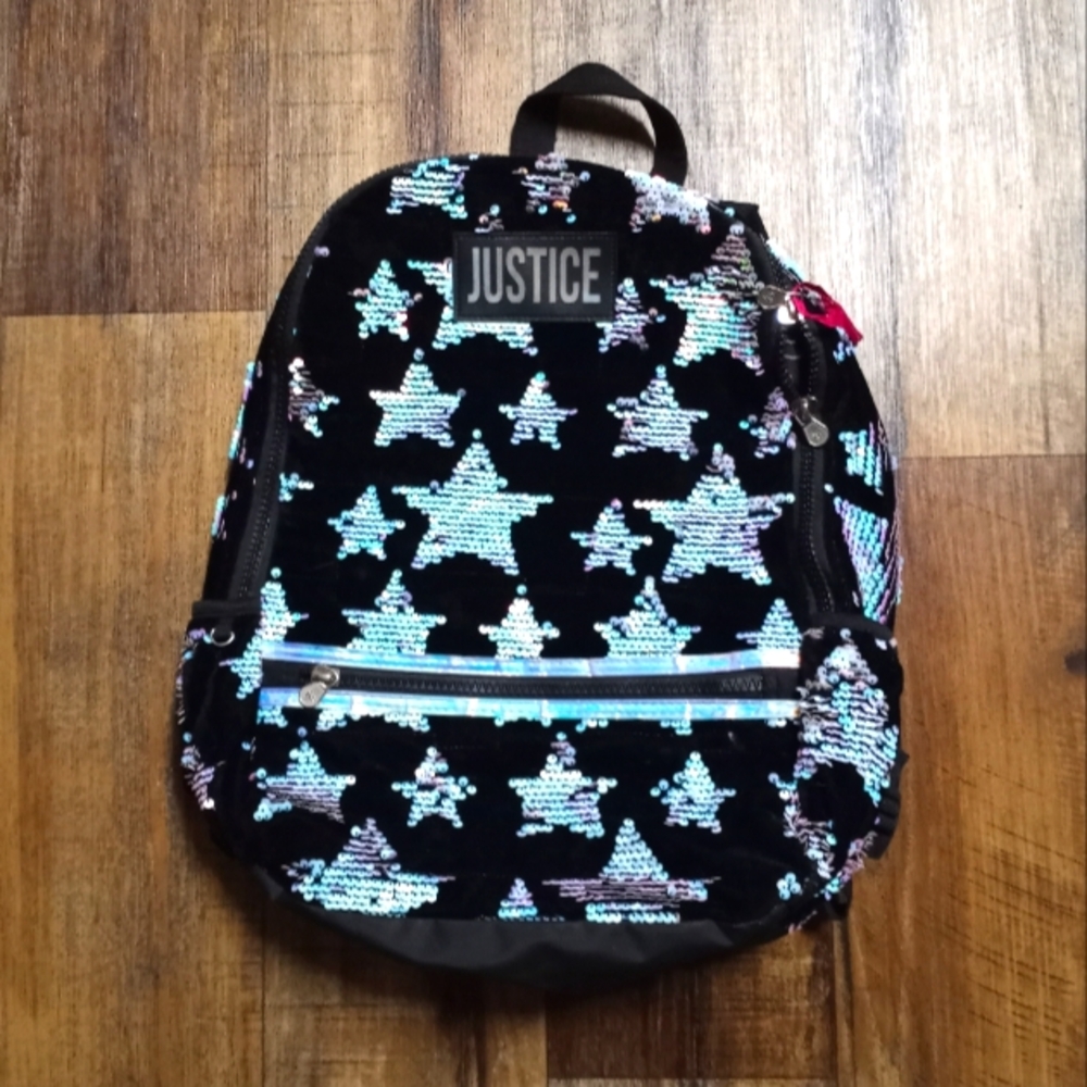 Girls Justice Velour SeQuin & Stars Backpack